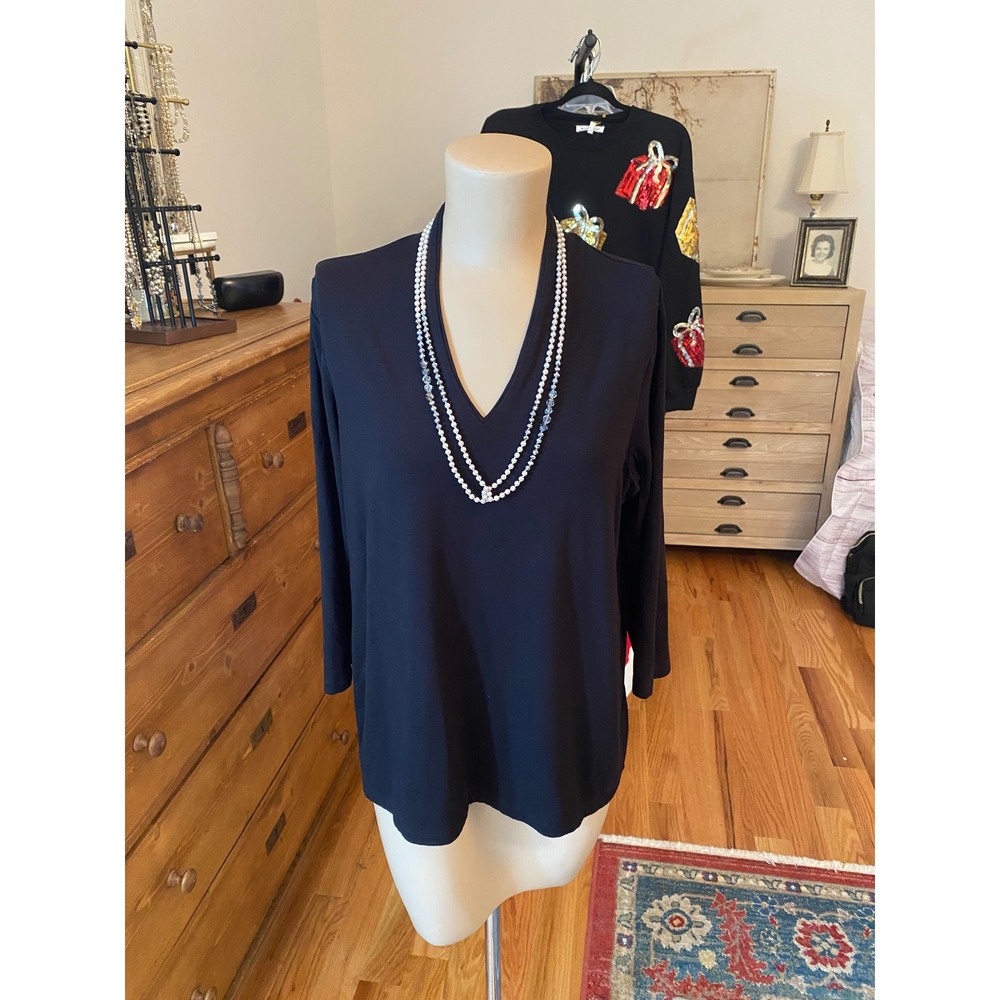 Chico's Classic Black V Neck Long Sleeve Top Women's Everyday Versatile Basic